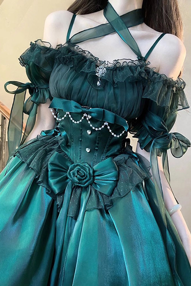 Emerald Midsummer Dream Off-Shoulder Gothic Short Lolita with Ruffles