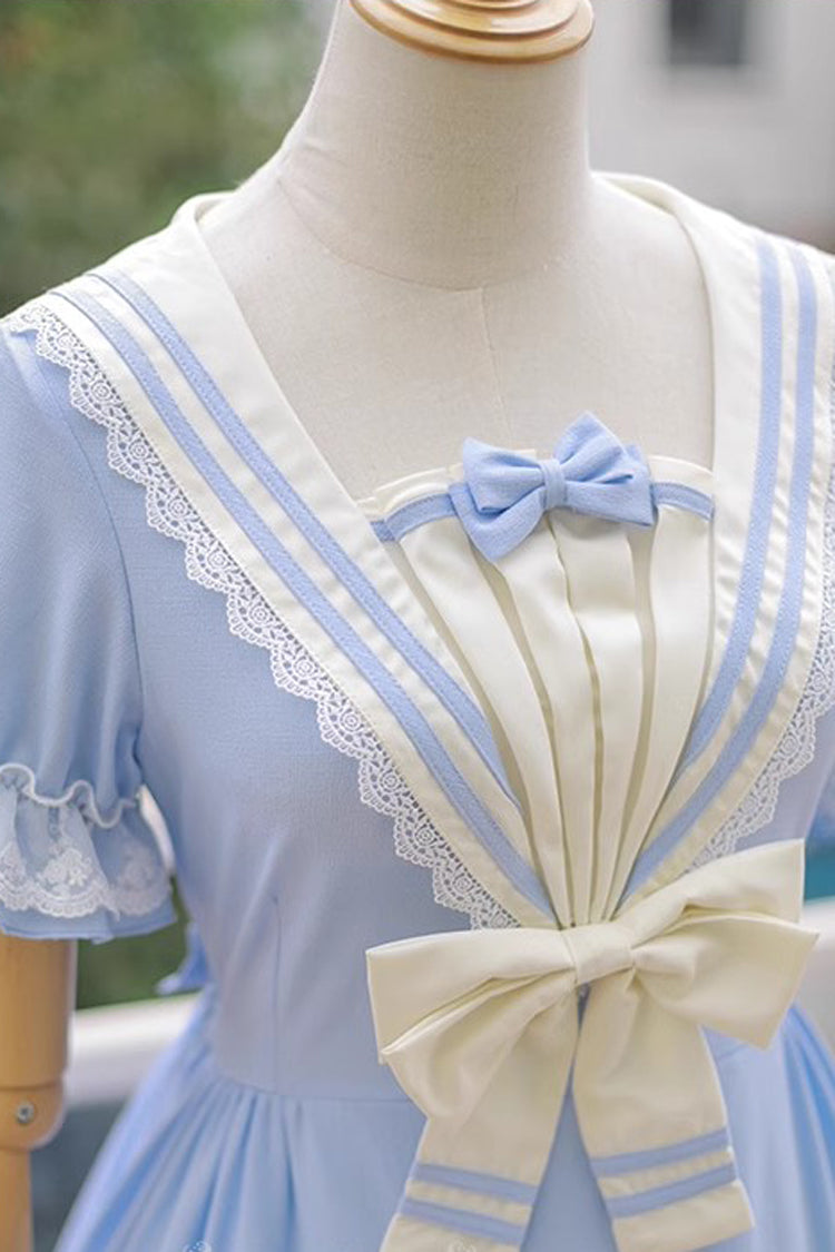 Navy-Inspired Sweet Lolita Dress with Short Sleeves and Bow in 4 Colorways