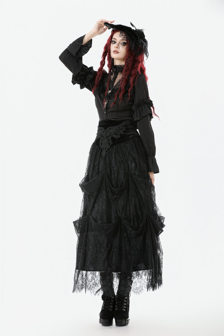 Gothic Sheer Blouse with Stand Collar and Lantern Sleeves