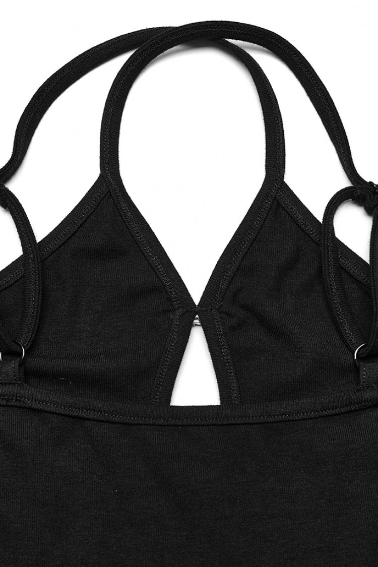 Daring Black Drop Hollow Halter Punk Vest