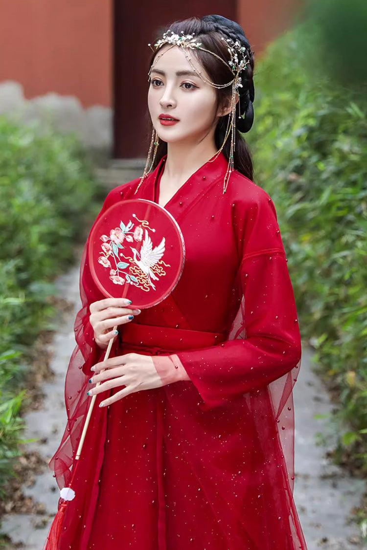 Scarlet Pearl Trimmed Lace Classic Elegant Hanfu Attire
