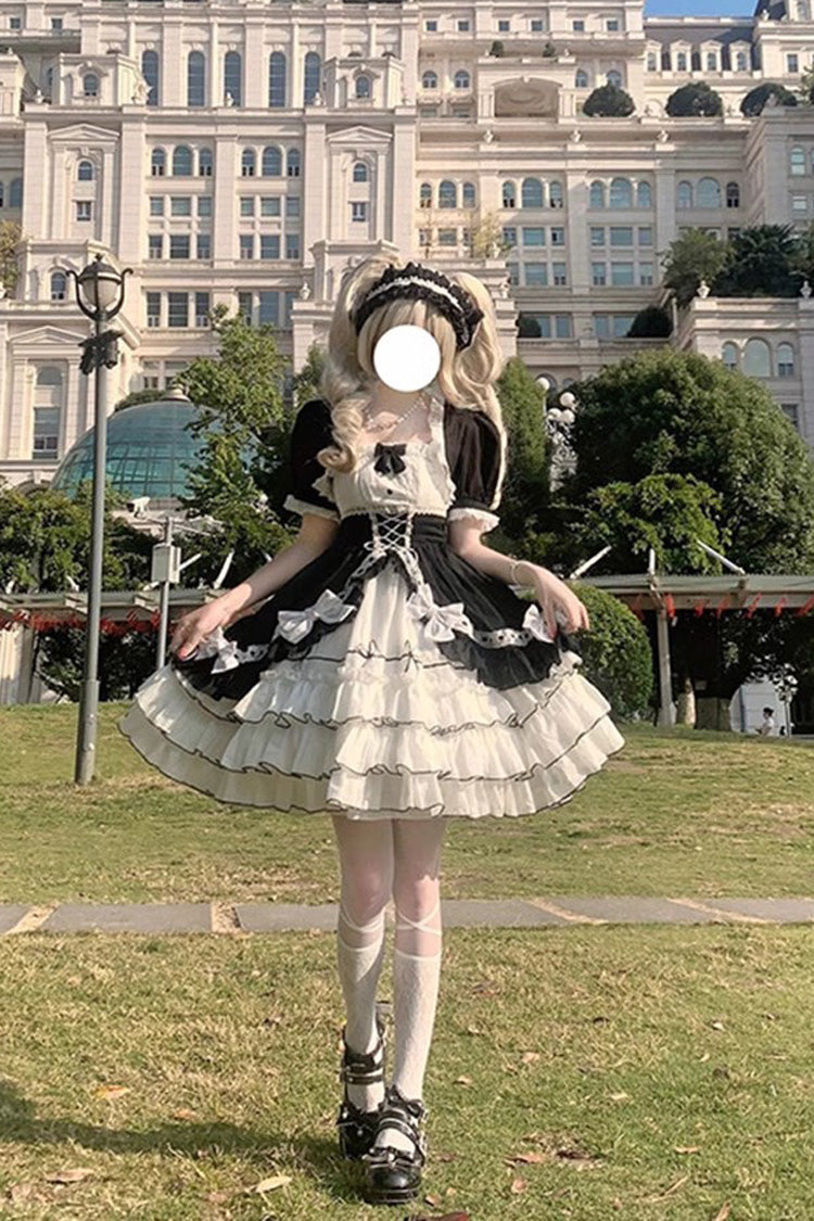 White/Black Layered Ruffle Cardigan Bow Sweet Princess Jsk Dress