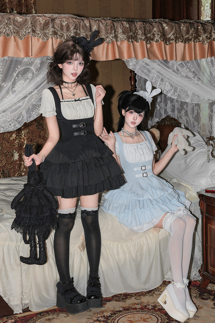 Silent Summer Classic Cool Lolita Dress Set with Halterneck and Ruffles