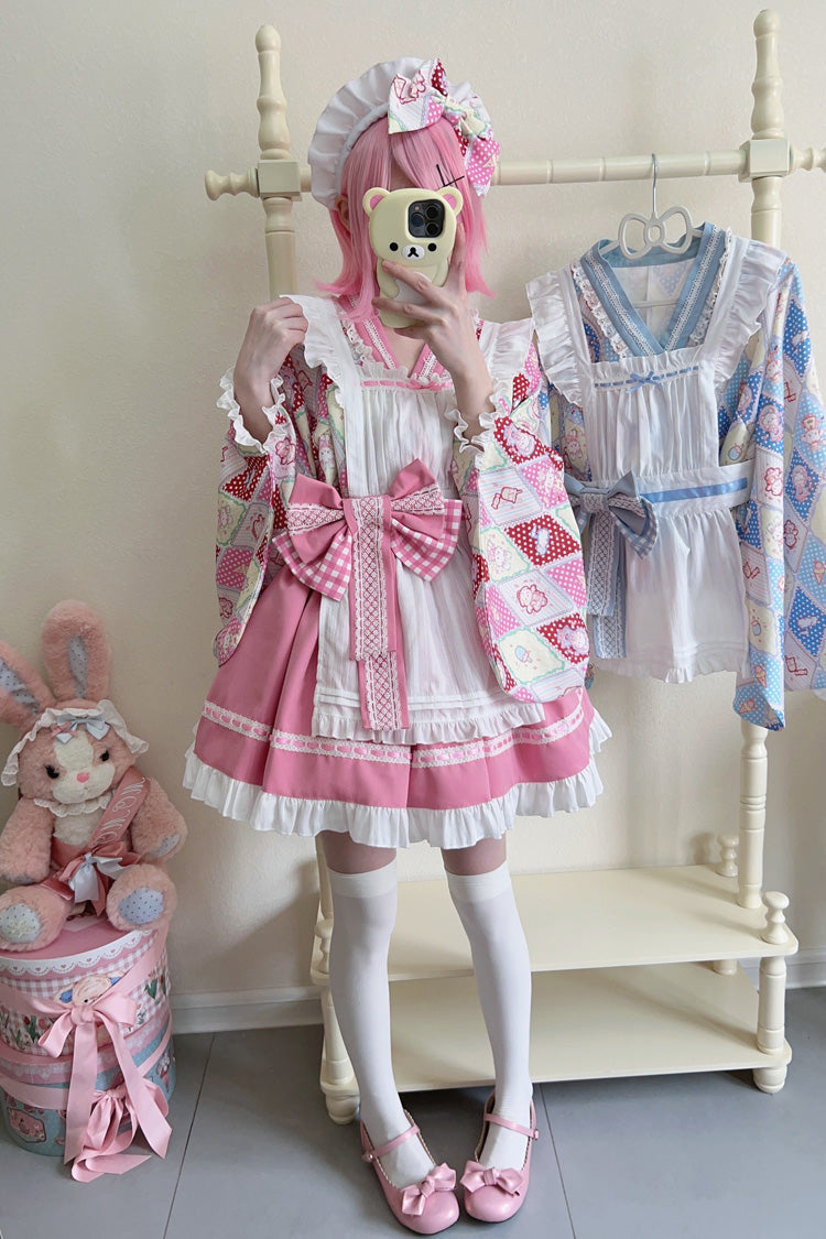 Showa Sweet Pet Japanese Maid Lolita Dress with Ruffle Bowknot