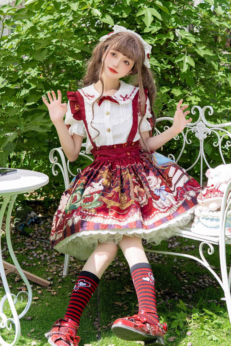 Red Print Ruffle Bow Sweet Lolita Skirt