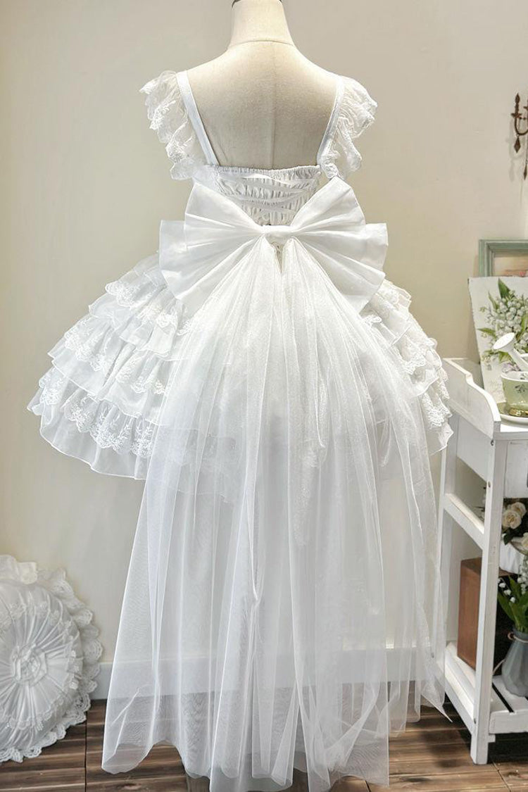 Ivory Sleeveless Multi Ruffle Bow Lace-Up Gothic Ballet JSK