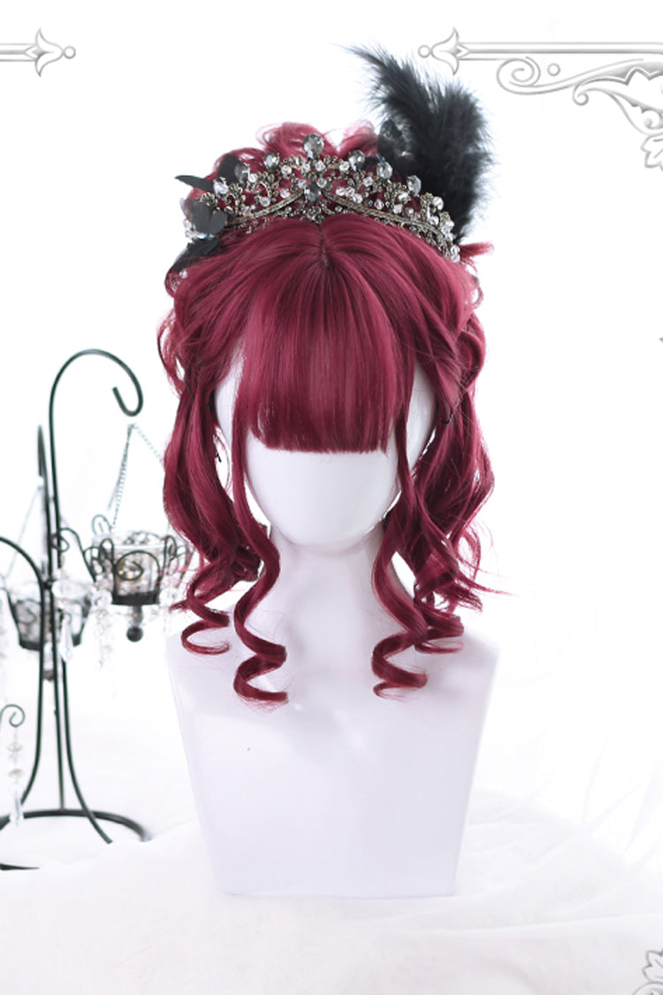 Dark Red Short Curly Gothic Lolita Wig