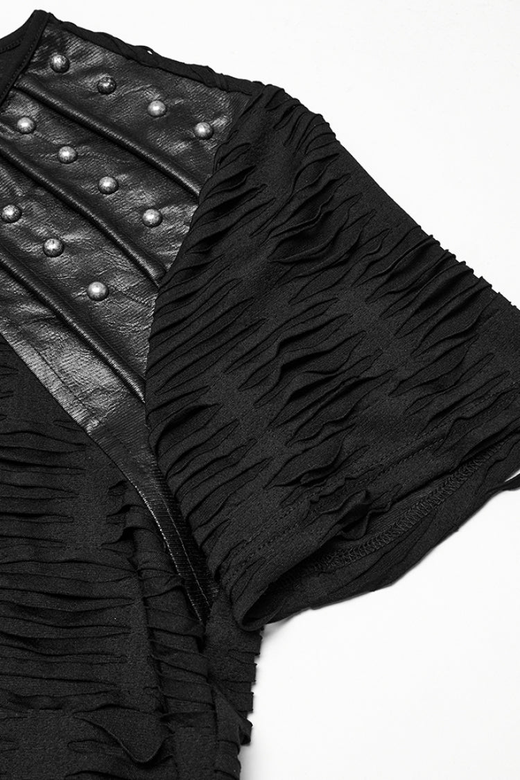 Edgy Punk Tee with Faux Leather Accents and Rivets for Men
