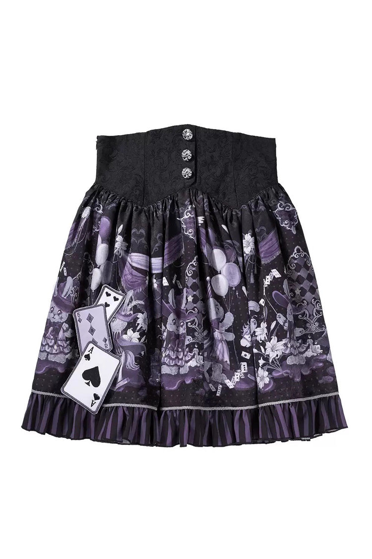 Black/Purple Printed Ruffled Sweet Classic Skirt Set - Magic Troupe