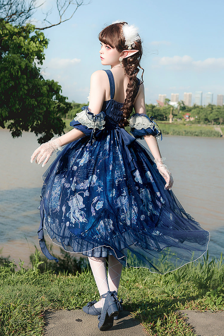 Blue Print Ruffle Lace Sweet Elegant Lolita Jsk Dress