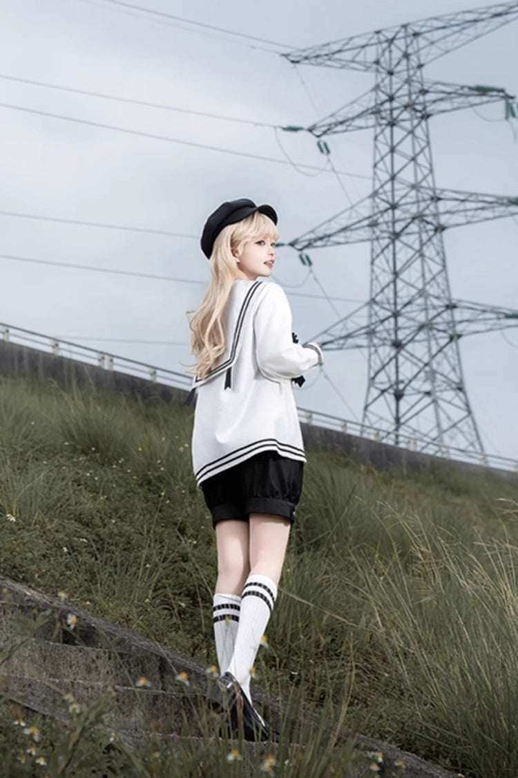 Old Stories Navy Collar Long-Sleeve Bow Ouji Gothic Lolita Set