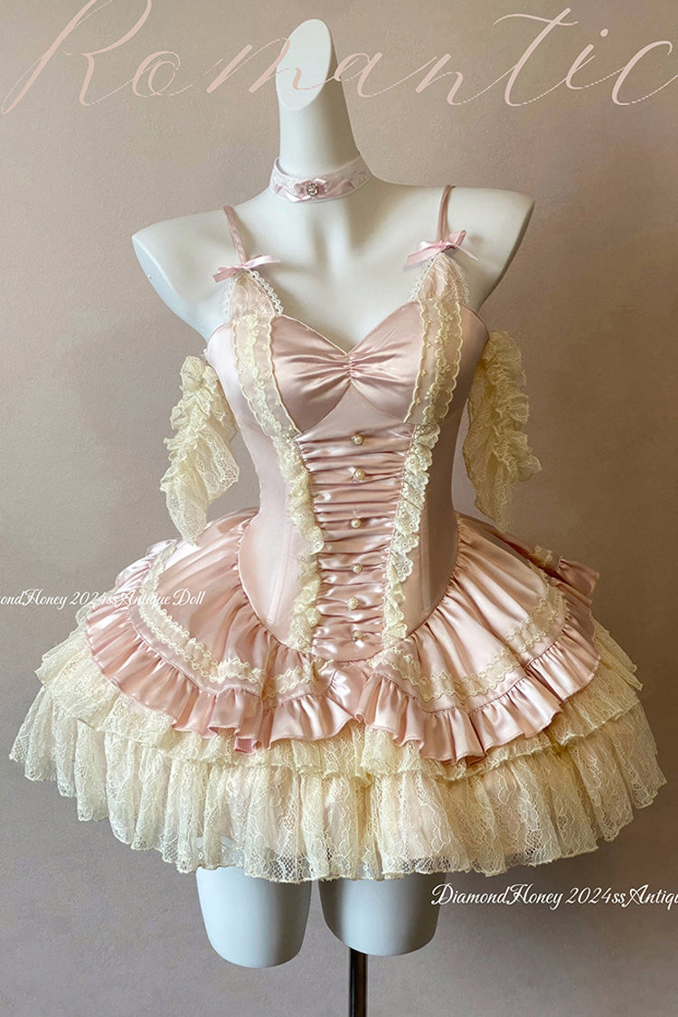Pink Ballet Cat Multi-Layered Ruffled Lace Sweet Princess Dress