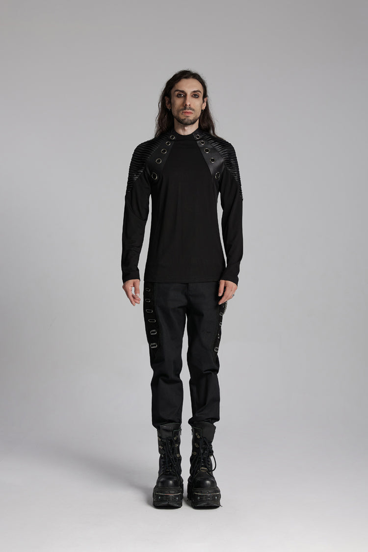 Umbra Crewneck Long-Sleeve Pleated Loop Punk Blouse for Men