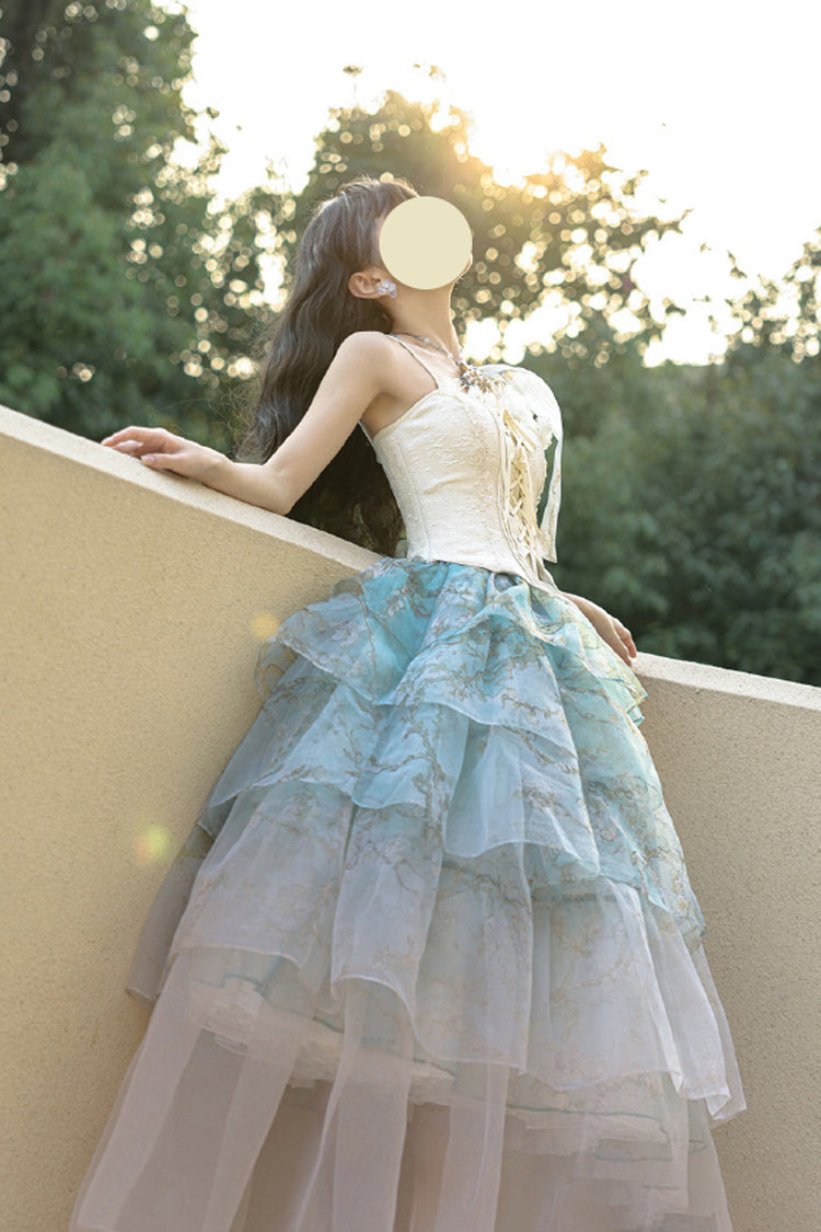 Emerald Gradient Multi-Layer Print Sweet Skirt