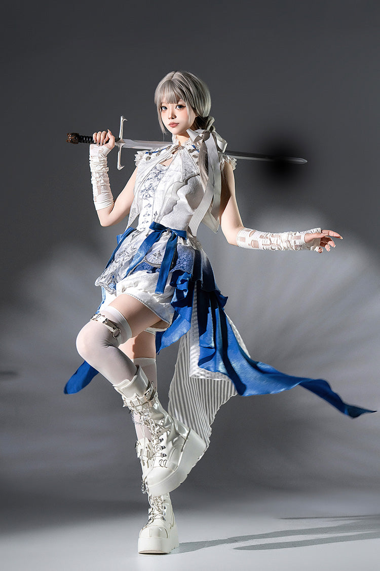 Ivory Prince Shorts with Chinese Style Ruffles - Dragon Bones