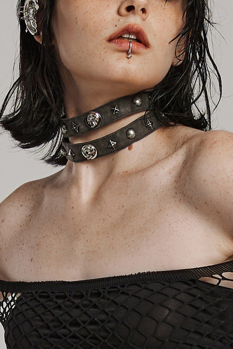 Skull Print Riveted Military Steampunk Choker