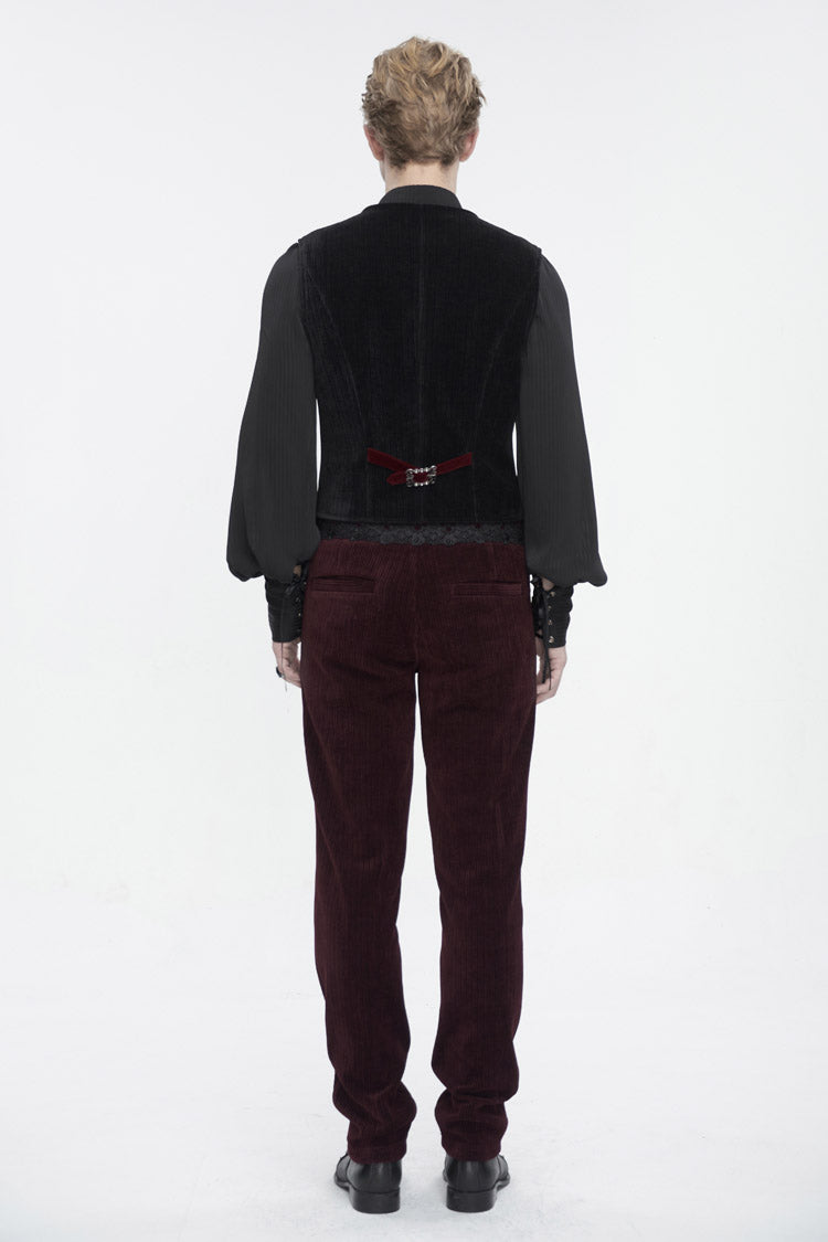 Crimson & Noir Velvet & Corduroy Patchwork Irregular Waistcoat for Men