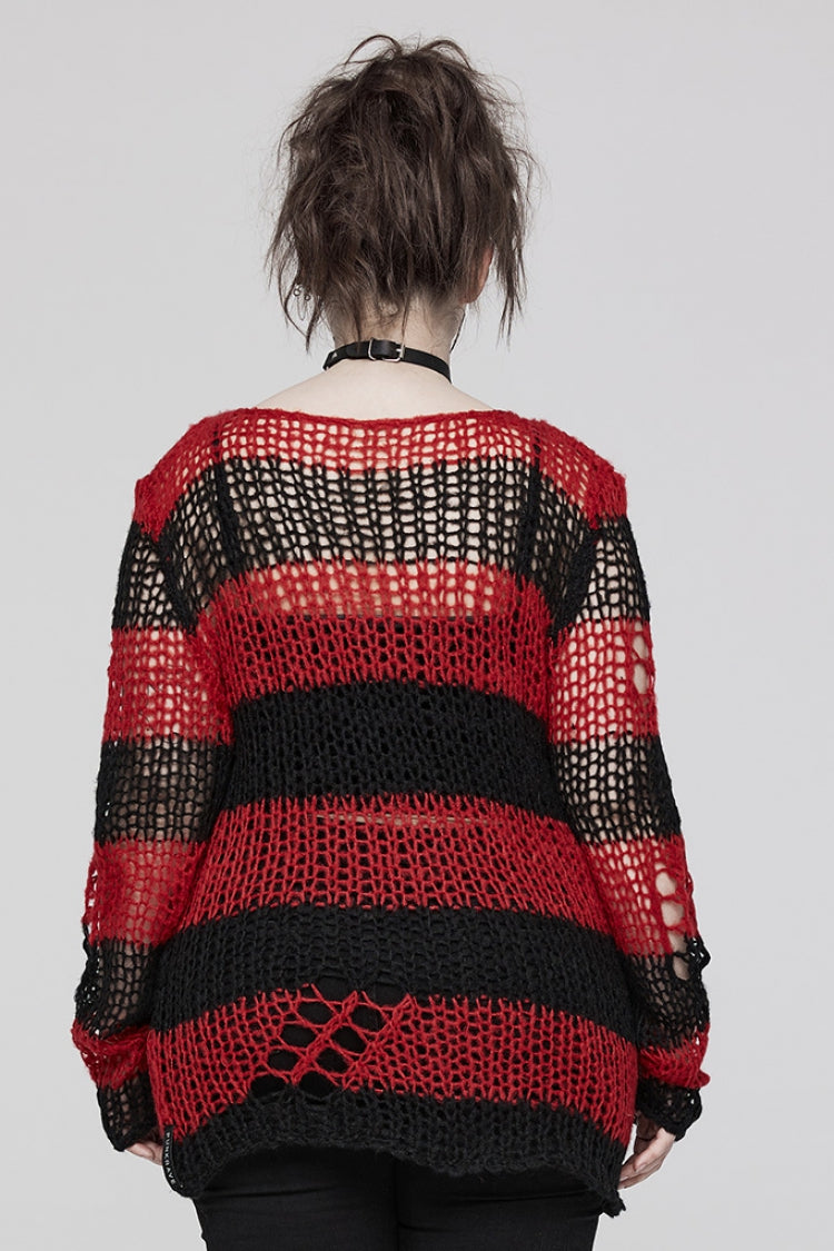 Gothic Striped Sweater - Ripped, Irregular Hem, 4 Shades