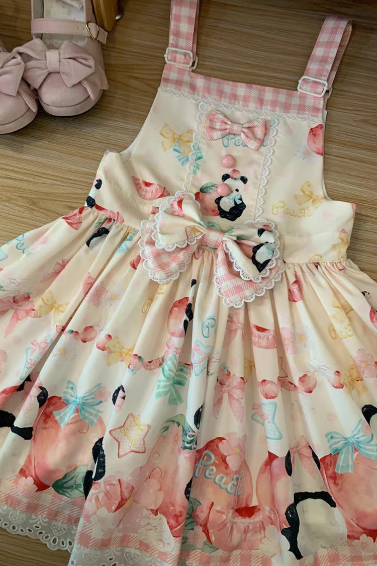 Panda Peach Printed Bow Sweet Lolita Strap Dress