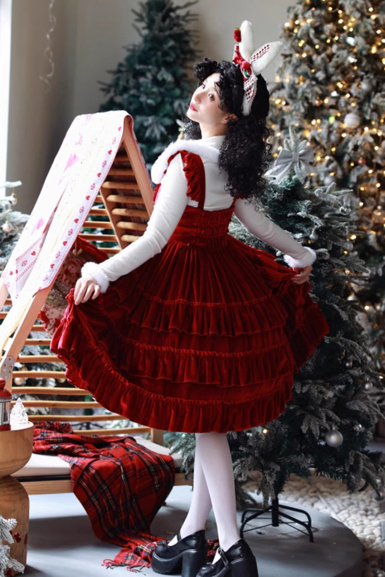 Multi-Tier Lace-Up Gothic JSK with Ruffles - Sponge Cake