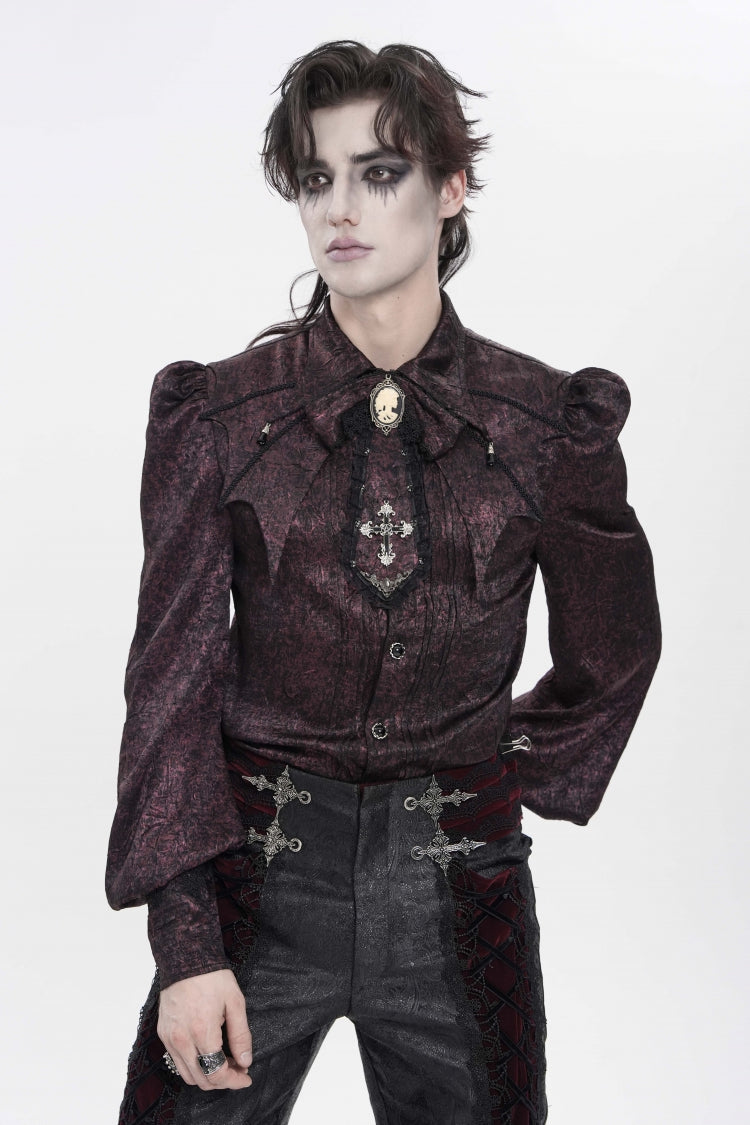 Scarlet Lapel Lantern Sleeve Jacquard Bow Men's Gothic Shirt