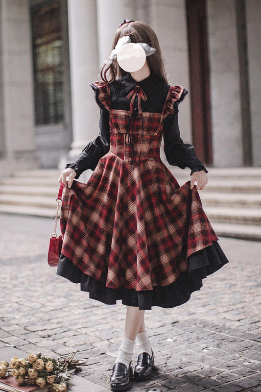 Red Madeline Print Ruffled Vintage Elegant Jumper Dress