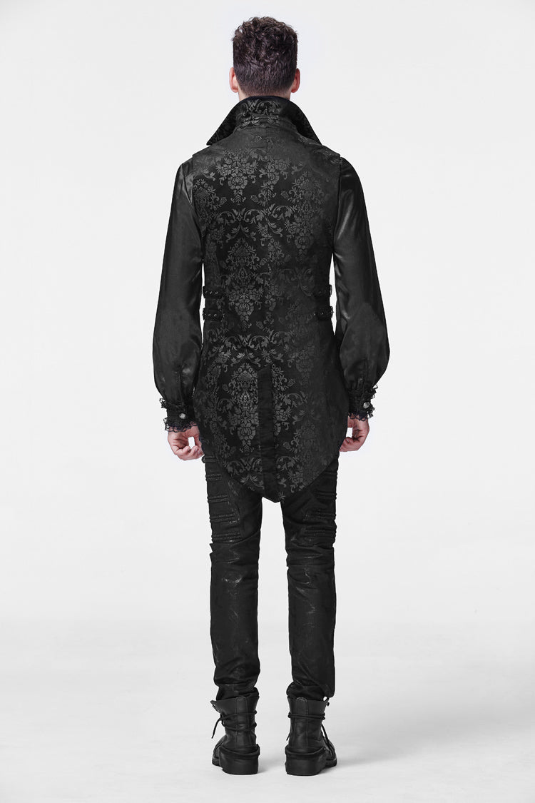 Men's Gothic Vest with Swallowtail Hem & Print, Double-Breasted