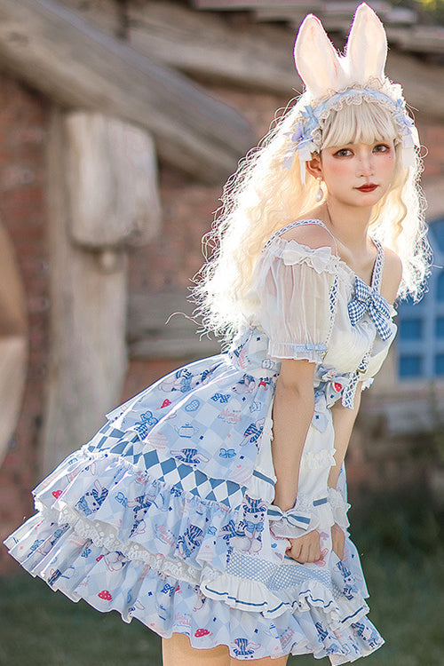 Azure Alice Rabbit Print Multi-Layered Sweet Lolita JSK Gown