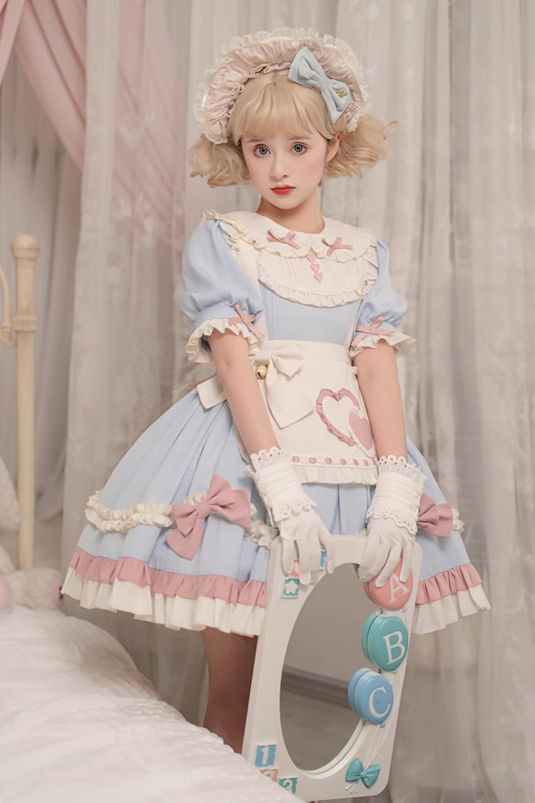 Azure Maid-Style Sweet Princess Dress with Puff Sleeves