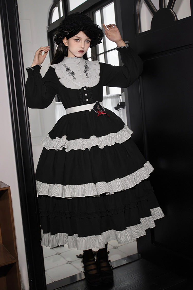 Castle Night Long Sleeved Ruffled Embroidered Gothic Lolita Dress