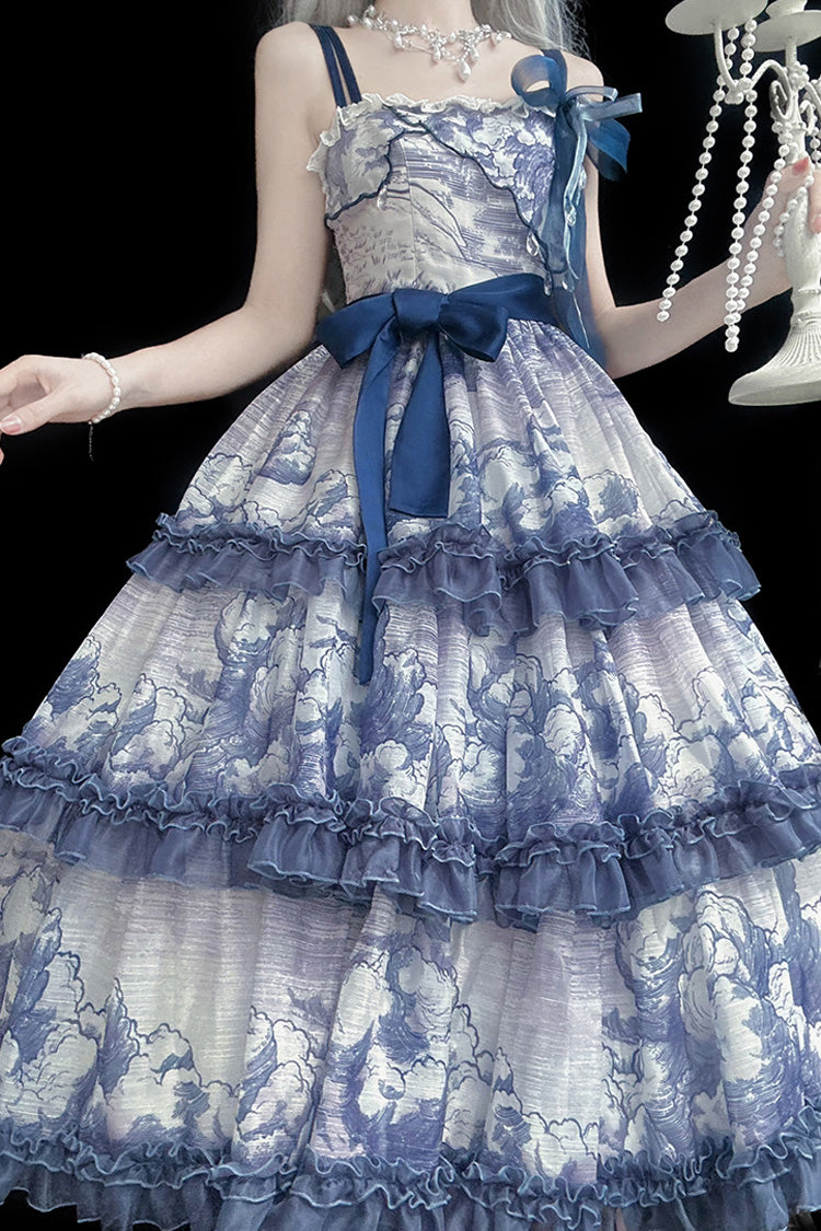 Multi-Color Cumulonimbus Printed Sweet Lolita JSK Dress - Multi-Layer Ruffled
