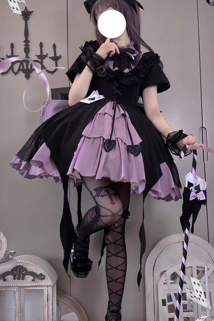 Black Purple Phantom Thief Ace of Spades Short Sleeve Ruffle Bow Gothic Lolita Set