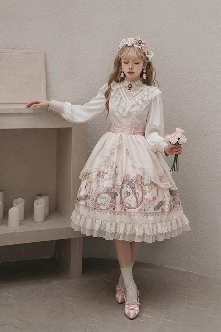 Apricot Rose Prologue Print Long Sleeve Ruffle Sweet Elegant Lolita Dress