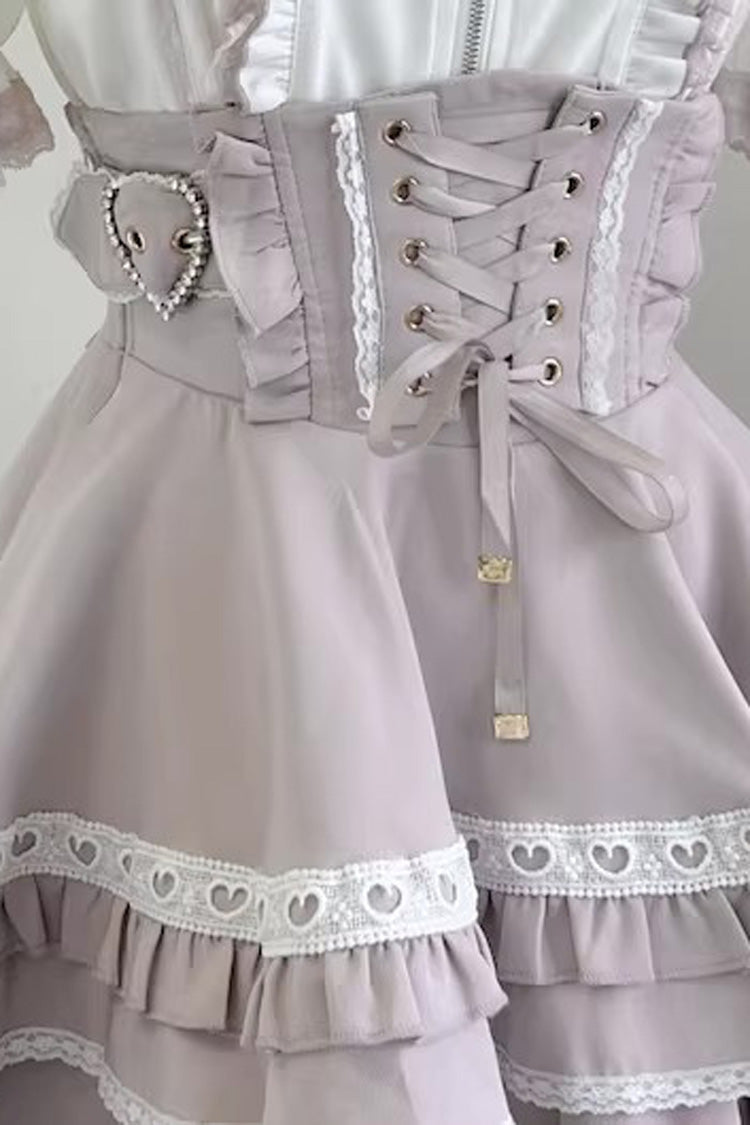 Stand Collar Sleeveless Ruffled Lace-Up Skirt and Blouse Set