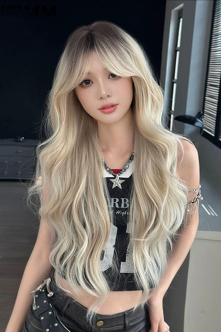 Fluffy Wavy Wig with Curtain Bangs