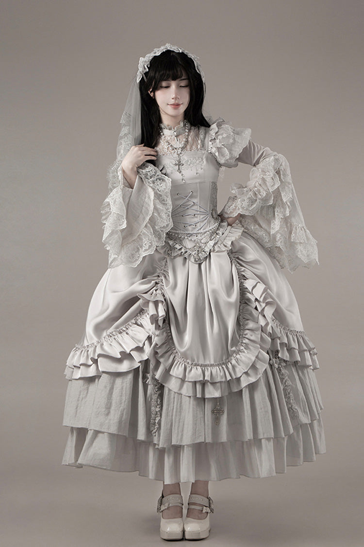 Bionic Doll Square Collar Gothic Lolita Corset Set with Multi-Layer Ruffles, Long Skirt