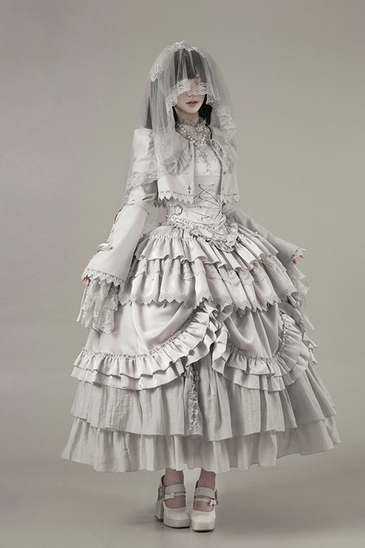 Bionic Doll Square Collar Gothic Lolita Corset Set with Multi-Layer Ruffles, Long Skirt