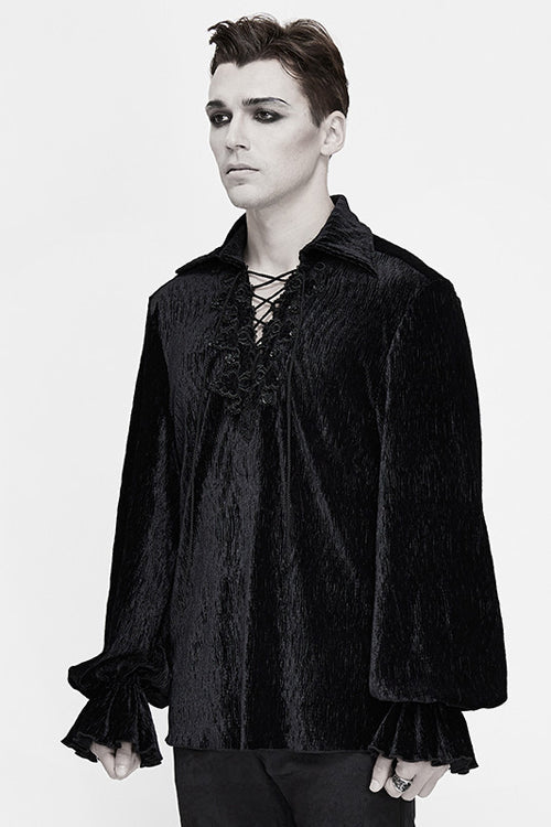 Ink Velvet Puff-Sleeve Gothic Blouse for Men