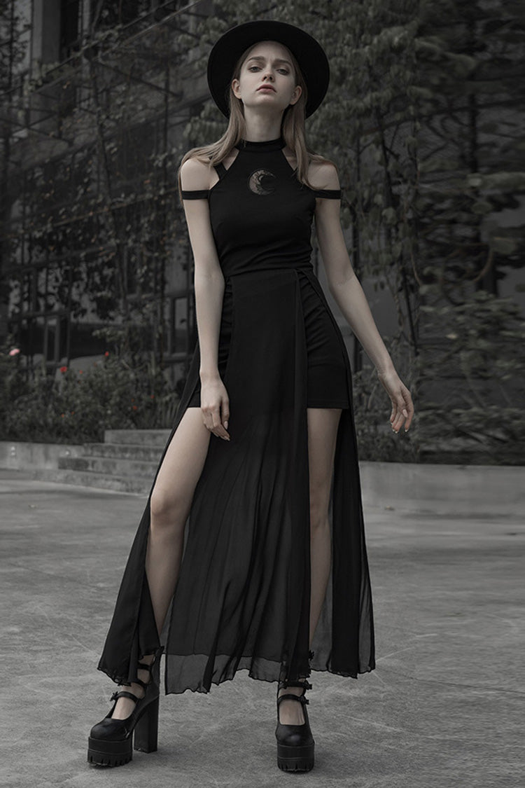 Lunar Printed Mesh Stitching Long Gothic Dress