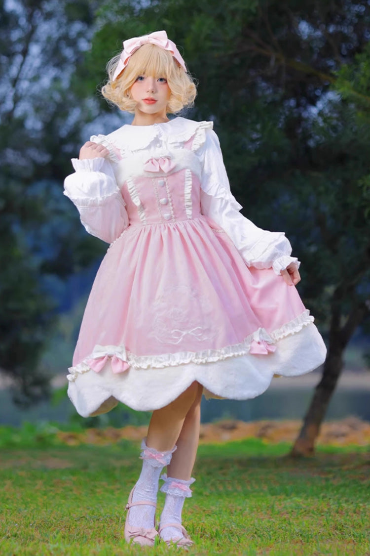 Pink Deer-Print Embroidered JSK for Autumn Winter