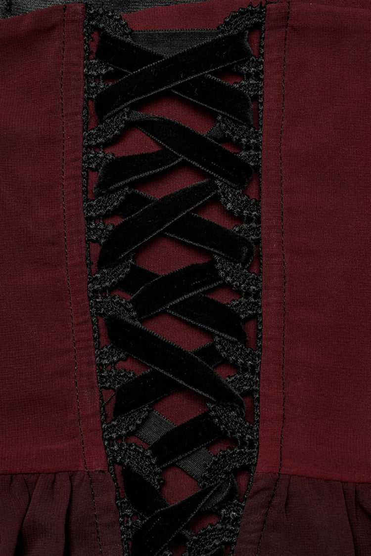 Crimson & Noir Floral Embroidered Lace-Up Slip Dress for Women