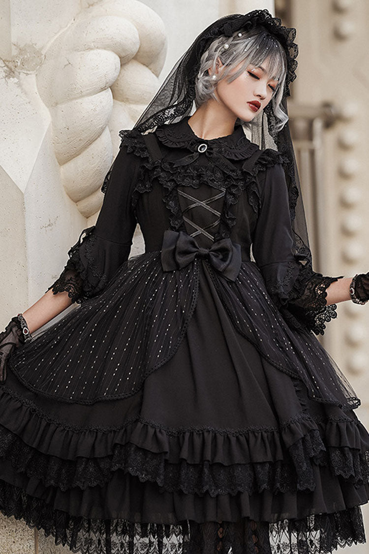 Half Sleeves Gothic Lolita Dress Lace Bowknot Hanayome Multi-Layer - Altfashion Shop