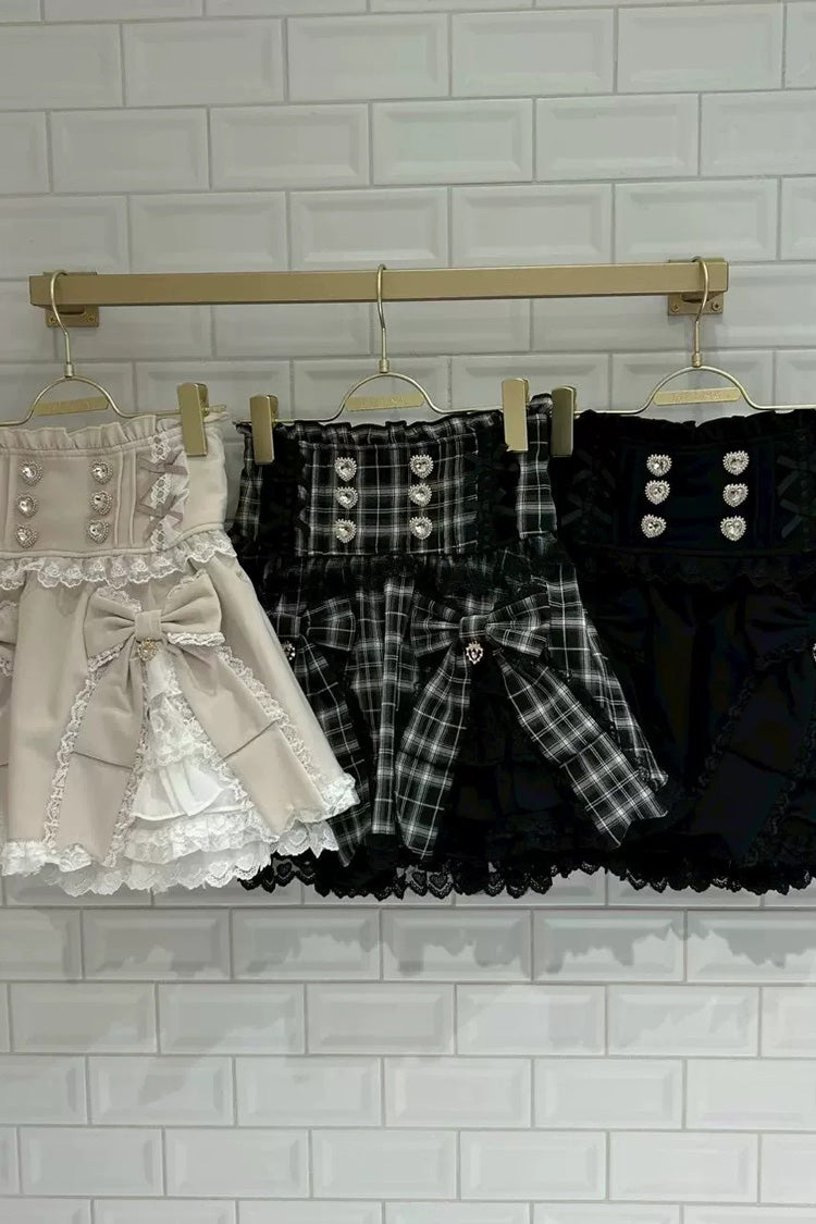 Gothic Plaid Ruffled Bow Jirai Lolita Skirt in Three Variants