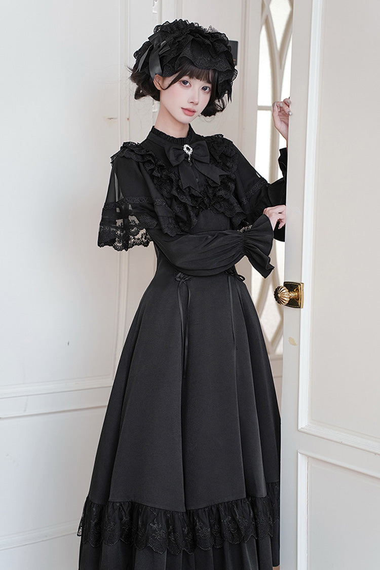 Letters Poems Day Night Stand Collar Long Sleeves Ruffle Bowknot Lace-Up Gothic Lolita Dress