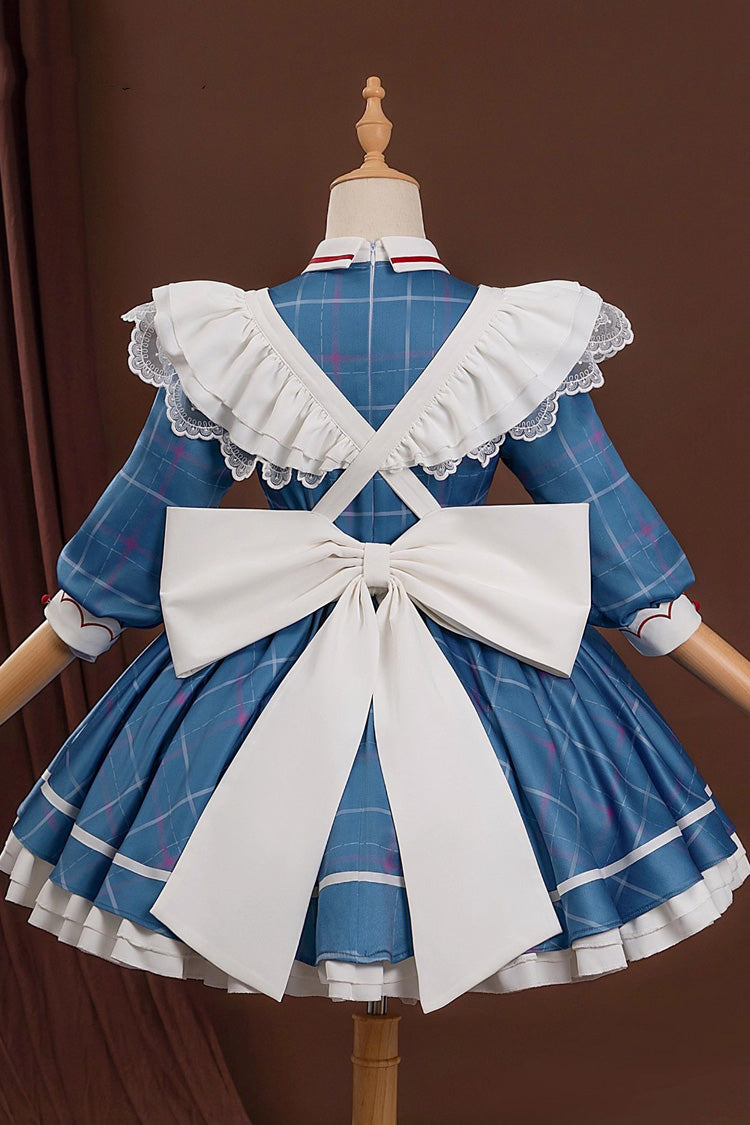 Azure Arknights Amiya Cosplay Half Sleeves Print Ruffled Bow Sweet Maid Lolita Outfit Set