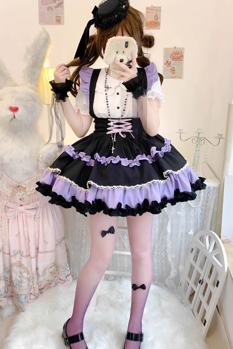 Strappy Doll Collar Ruffle Sweet Tiered Skirt in 7 Colors