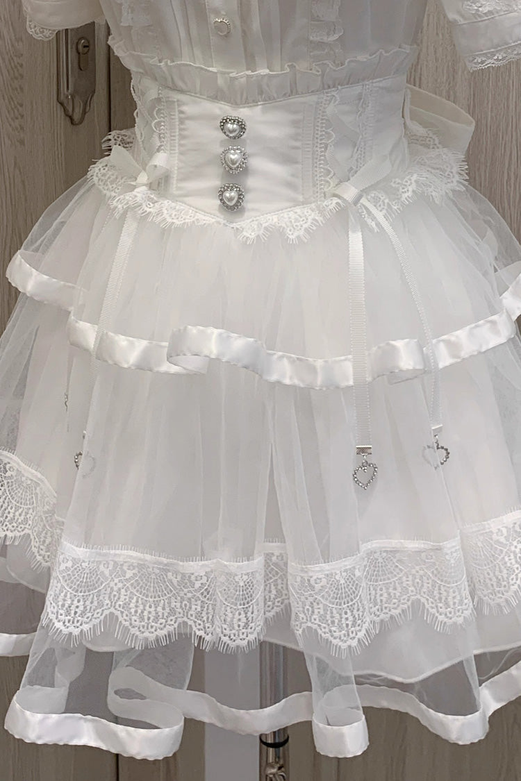Fishbone Lace Ruffle Bowknot Jirai Skirt in Two Tones