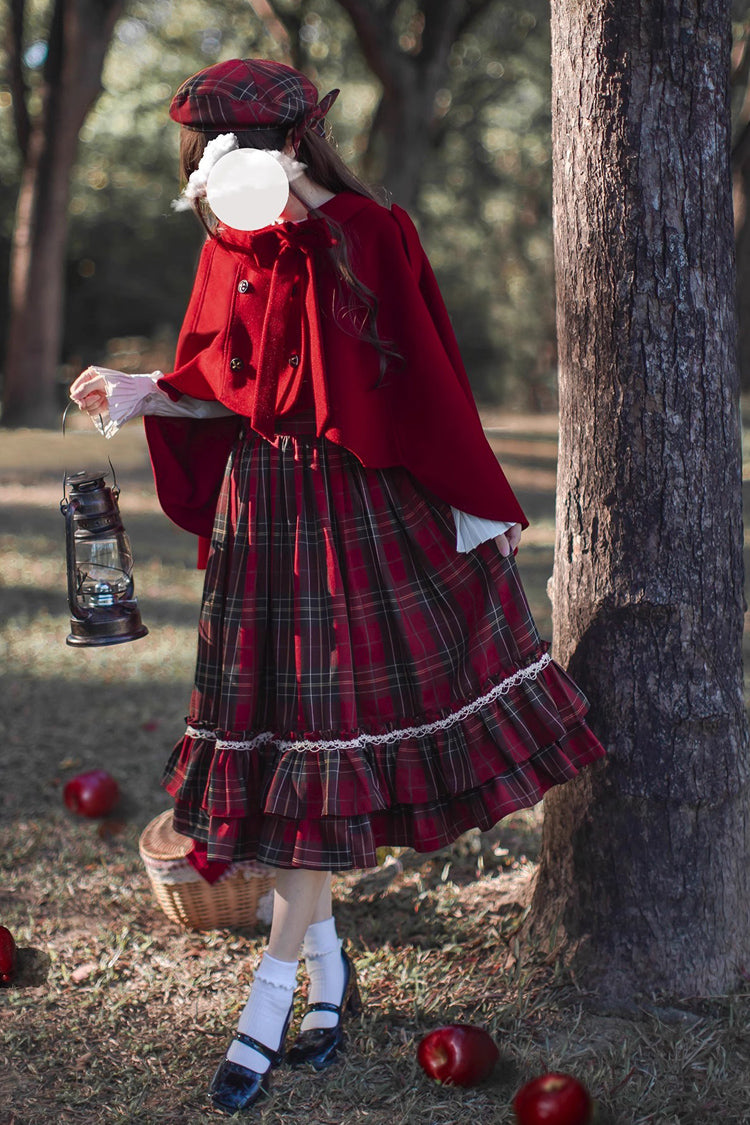 Red Plaid Print Bow Sweet Vintage Jumper - Little Red Riding Hood