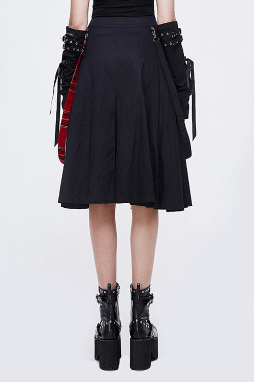 Red & Black Scottish Plaid Punk Skirt with Loops