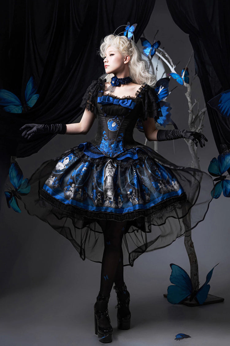 Embroidered Gothic Lolita Skirt with Print Detail